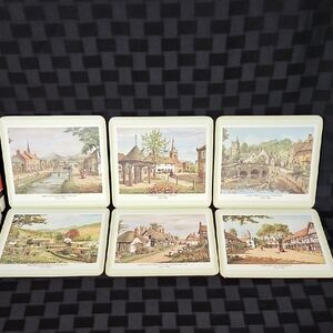6 Vintage Pimpernel Village Scene Placemats/Coasters/Wall Art w/Cork Backs